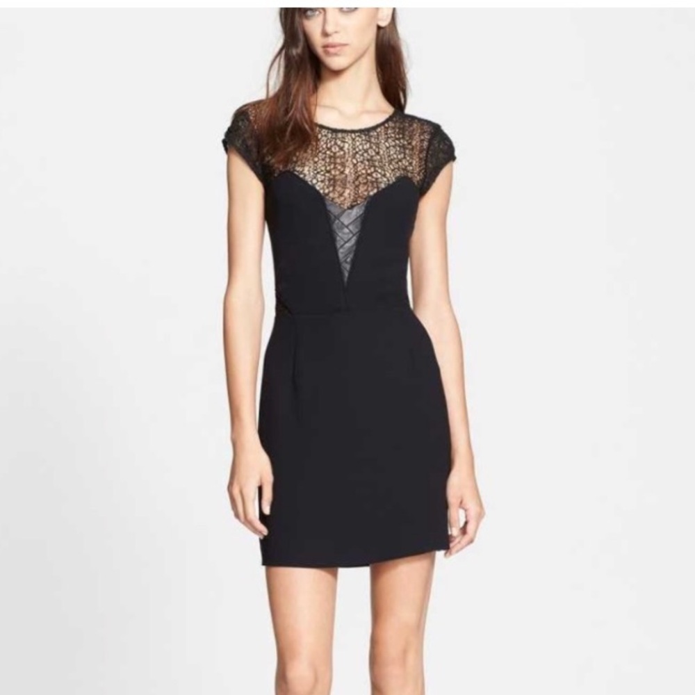 The Kooples Lace & Leather Mini Dress Black Size XS Whimsigoth Dark Romance Grad